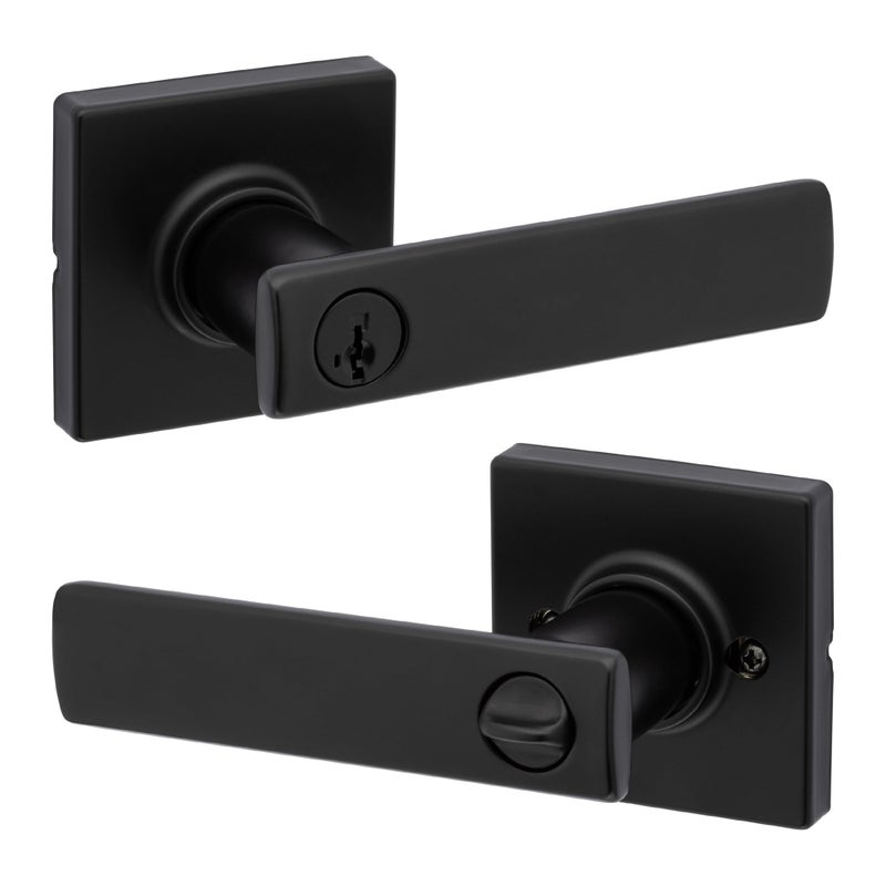 Kwikset Breton Entry Door Handle with Lock and Key  Secure Keyed Reversible Lever Exterior  For Front Entrance and Bedrooms  Matte Black   Pick Resistant Smartkey Rekey Security and Microban - Image 1